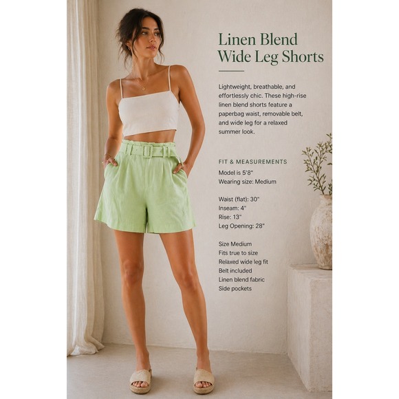 Abercrombie & Fitch Pants - Clean Girl Modern Preppy Linen Blend Shorts Wide Leg Pistachio Green Size M